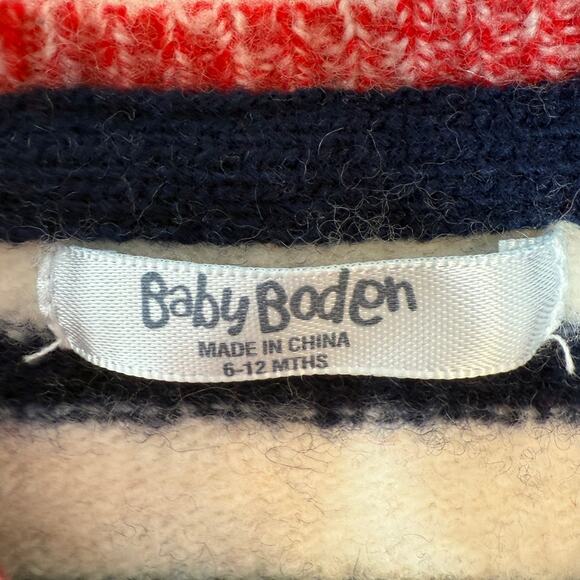 Baby Boden Striped Wool Sweater With Buttons In Red Navy Size 6-12 Months - Picture 7 of 8